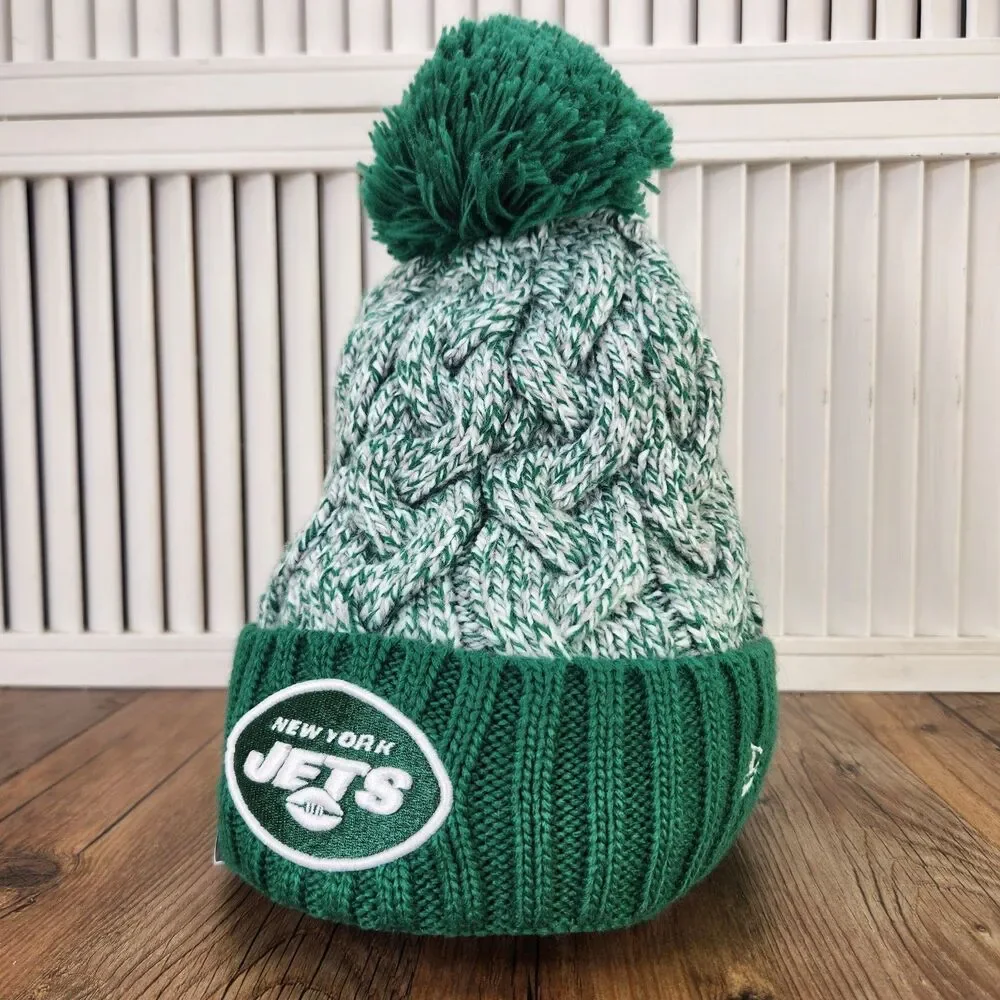 New York Jets New Era Sideline Cuffed Knit Pom Pom Stocking Cap Green NFL Womens
